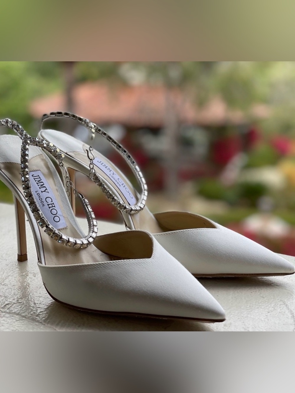 Jimmy Choo White Pointed Toe Crystal-Embellished Strap Pumps